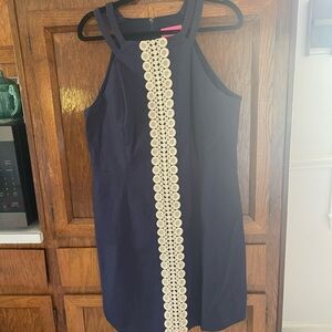 Navy Dress with Cream Lace Detail